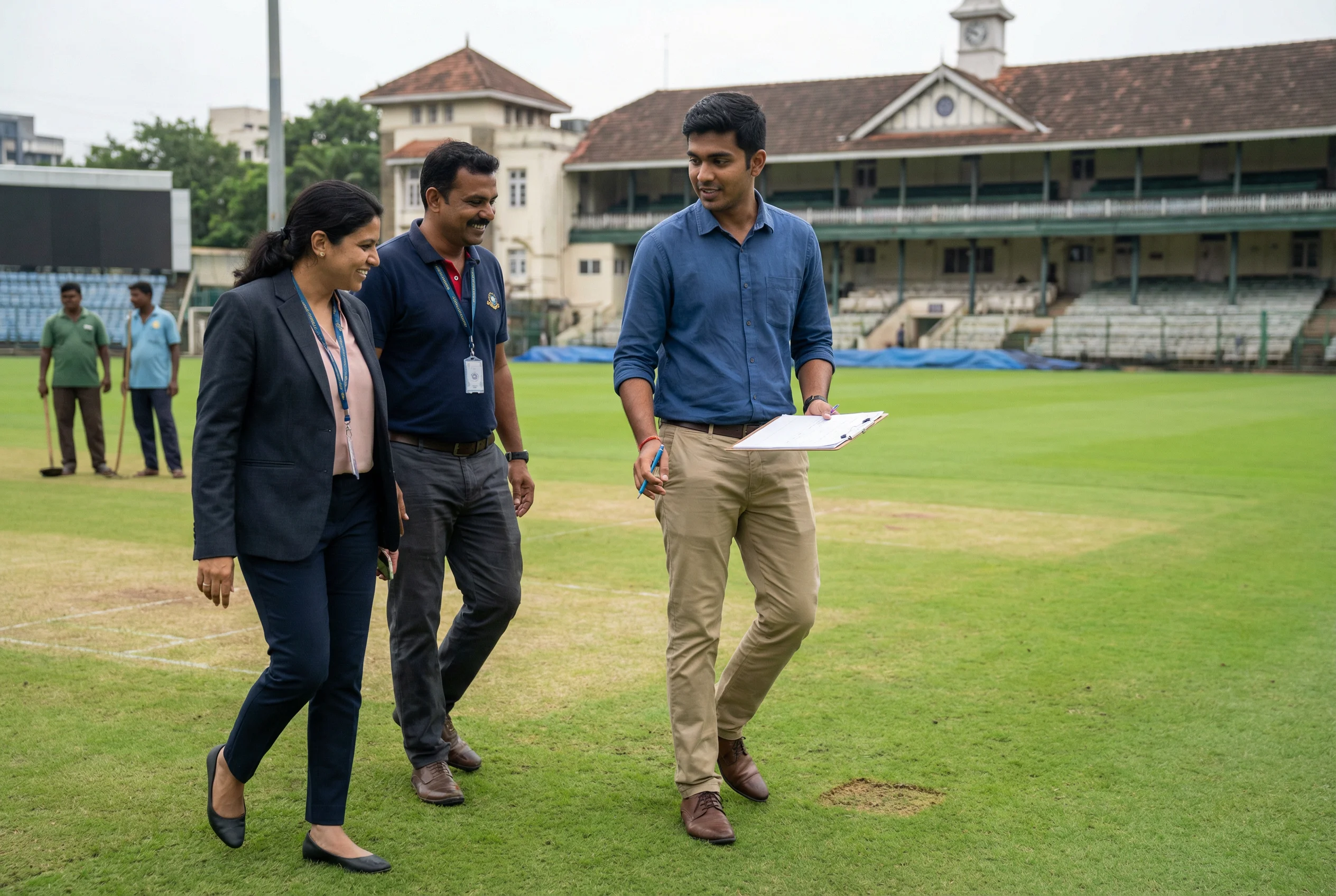Fan Pawa team visiting and verifying a cricket ground